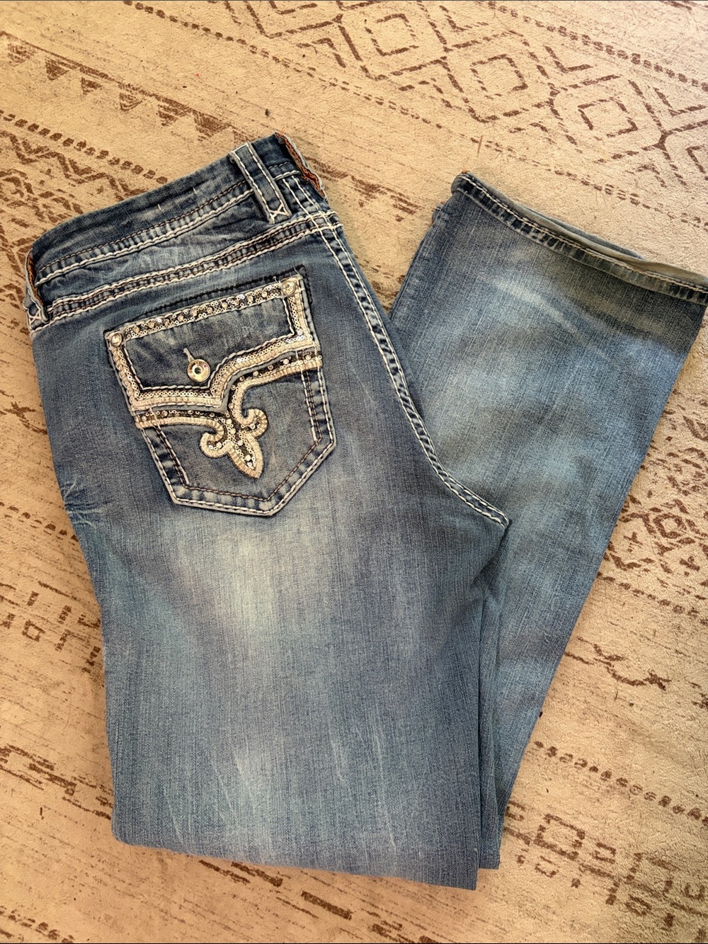 Rock Revival Light Blue Boot Cut Jeans with Embroidered Pocket